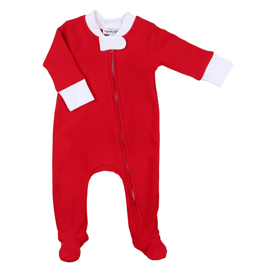 Red and White Essentials Red Zipper Footie