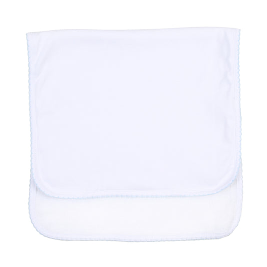 Solid White Essentials Burp Cloth with Blue Trim