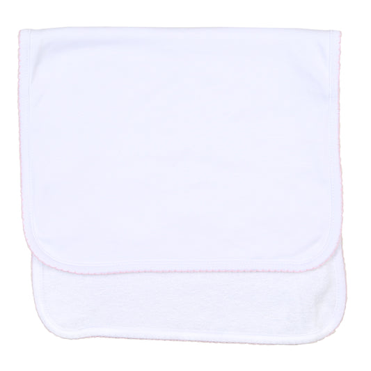 Solid White Essentials Burp Cloth with Pink Trim
